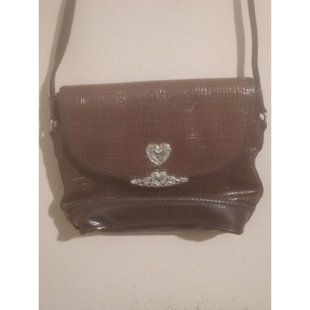 Brighton Brown Pebbles Leather and Brown Croc-Embossed Leather Shoulder Bag